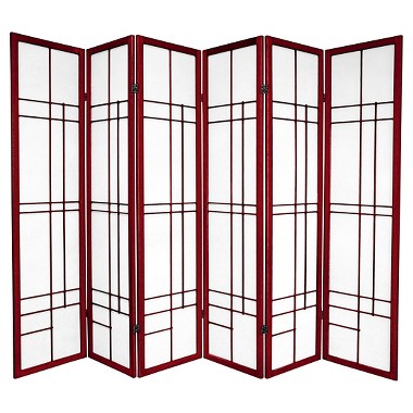 Eudes Shoji Screen Room Divider (Rosewood, 6 Panels, Red)
