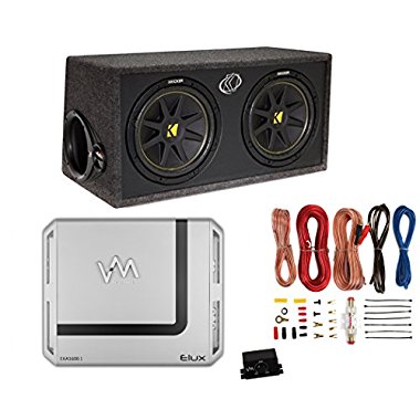 Kicker DC122 Dual 12" 600W Car Audio Subwoofers + Box + 1600 Watt Amp + Amp Kit