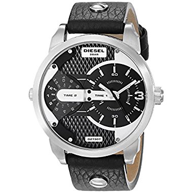 Diesel Men's DZ7307 Mini Daddy Stainless Steel Black Leather Watch