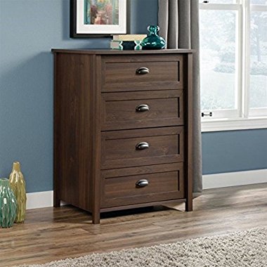 Sauder Furniture Rum Walnut Soft White 4-Drawer Dresser Storage Chest / 418323