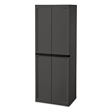 Sterilite 01423V01 4 Shelf Cabinet, Flat Gray Cabinet w/ Black Handles, 1-Pack