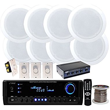 Pyle KTHSP590 300-watt Receiver with Speaker Selector/ 4 Pair 150W 5.25" In-ceiling Speakers