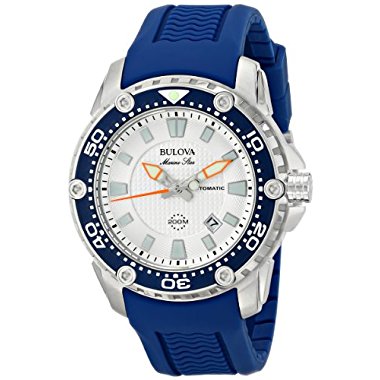 Bulova Men's 98B208 Stainless Steel Automatic Watch With Blue Rubber Band
