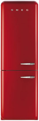 Smeg FAB32URDLN 24" 50's Retro Style Bottom Freezer Refrigerator with 10.74 cu. ft. Capacity (Red, Left Hinge)
