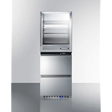 Summit RFBW62D 24" 4 cu. ft. Upper Warming Cabinet and 3.4 cu. ft. Lower Drawer Refrigerator with Professional Handles (Stainless Steel)