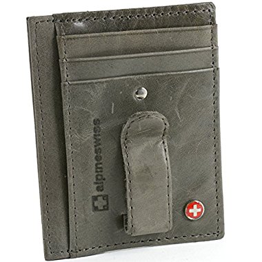 Alpine Swiss Mens Money Clip Leather Minimalist Slim Front Pocket Wallet (Grey)