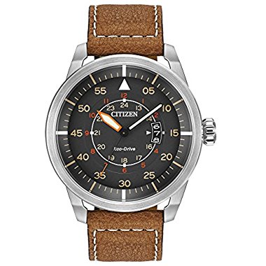 Citizen AW1361-10H Avion Eco-Drive Stainless Steel Men's Watch with Brown Leather Band