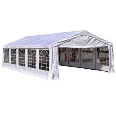 Outsunny 16'W x 32'D Outdoor Carport Canopy Party Tent with Sidewalls White