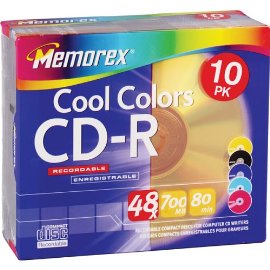 10PK CDR Media 48X 700MB 80MIN Slim Jewel Cool Colors
