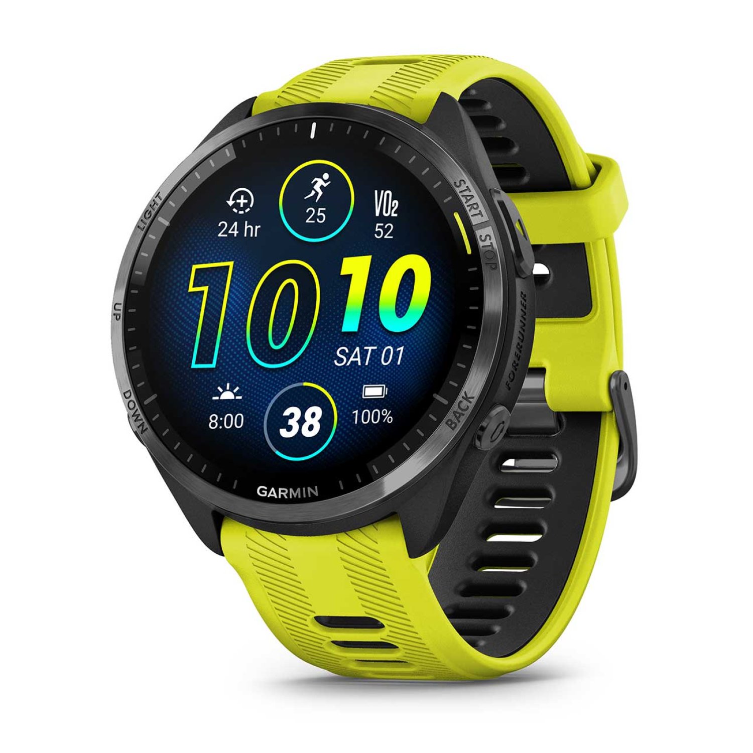 Garmin Forerunner 965 Running Triathlon GPS Smartwatch Carbon Gray DLC Titanium Bezel with Black Case and Amp Yellow/Black Silicone Band 010-02809-02