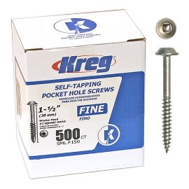 Kreg SML-F150-500 Pocket Hole Screws 1-1/2" #7 Fine Washer-Head 500ct