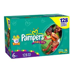 Pampers Baby-Dry Diapers, Size 6 (35lbs +) Econmy Plus Pack (incl. 128 Diapers)
