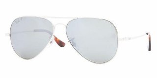 Ray-Ban RB8029k Ultra Aviator Sunglasses (18k White Gold Plated Frame/Polarized Grey, Silver Mirror Lens, 58mm)