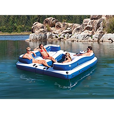 Intex Oasis Island Inflatable 4-Person Water Lounge Raft with Mesh Floor and Step Ladder